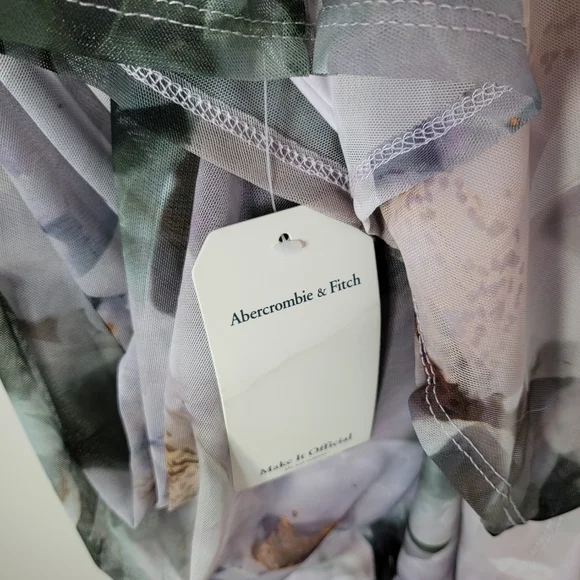 Abercrombie Mesh Asymmetrical Off-The-Shoulder Draped Maxi Dress Floral Medium - Picture 7 of 9